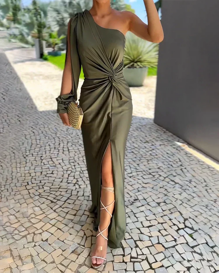 Elara™ | Elegant Silk Off-Shoulder Dress