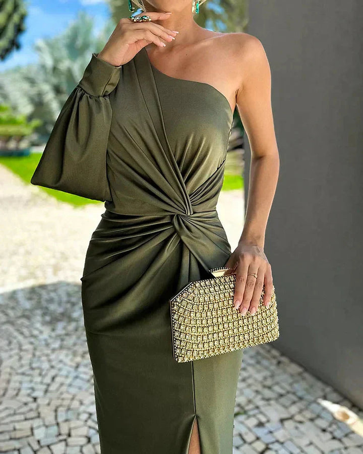 Elara™ | Elegant Silk Off-Shoulder Dress