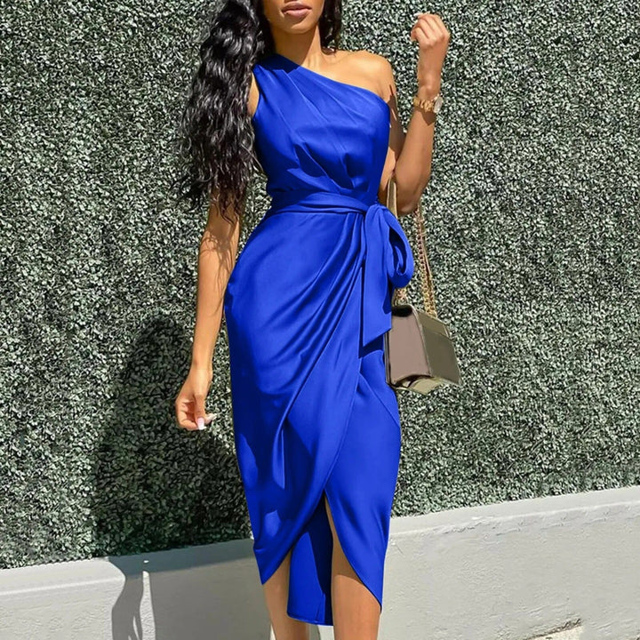 Kalinda™ | Silk Asymmetrical Maxi Dress with Ruffles