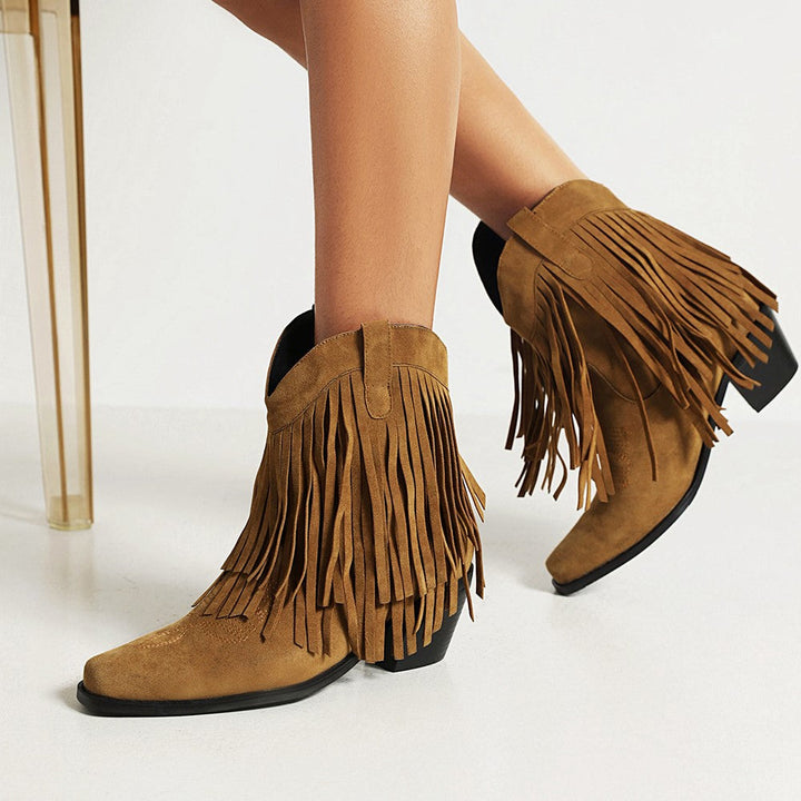 JENNY | Cowboy Ankle Boots with Fringe Tassel