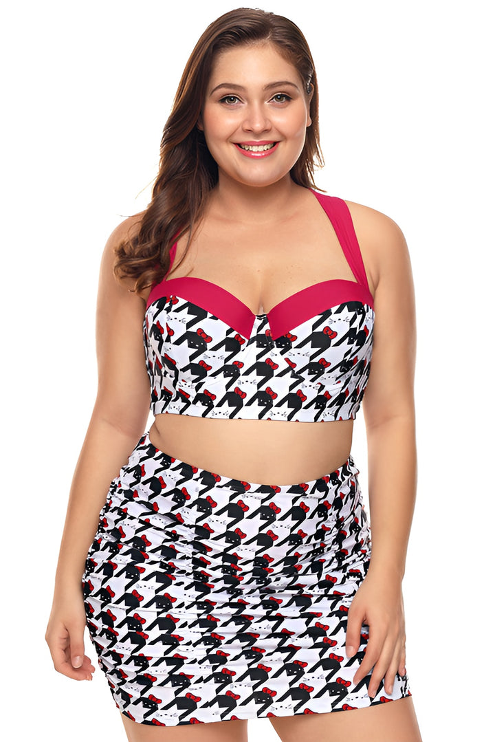 Theresa Kitty Print Bikini Top with Skirt