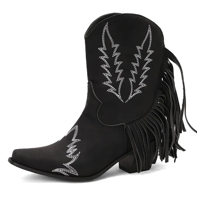 JENNY | Cowboy Ankle Boots with Fringe Tassel