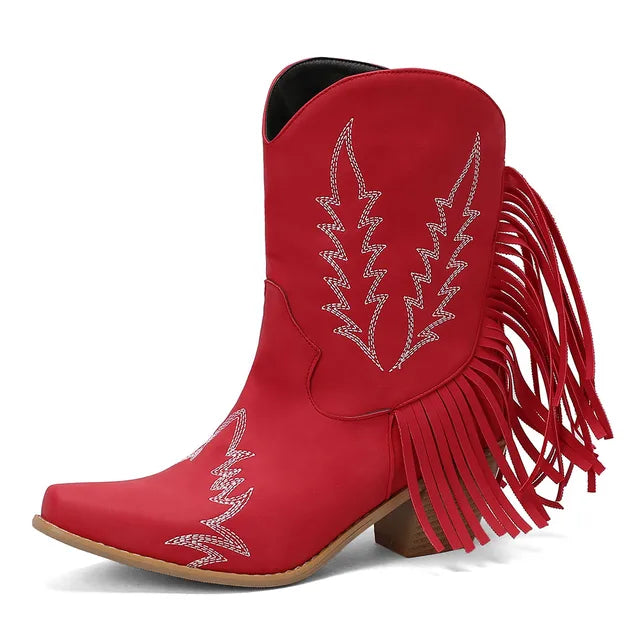 JENNY | Cowboy Ankle Boots with Fringe Tassel