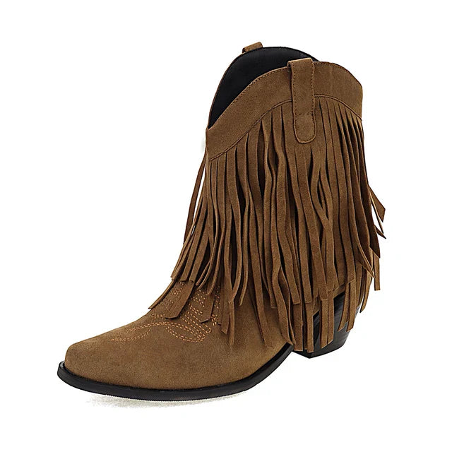 JENNY | Cowboy Ankle Boots with Fringe Tassel