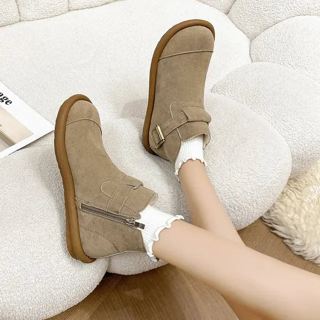 ANNIE | Retro Cowhide Casual Ankle Boots