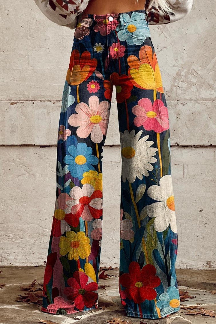 Kiara - Wide-Leg Trousers with Floral Pattern