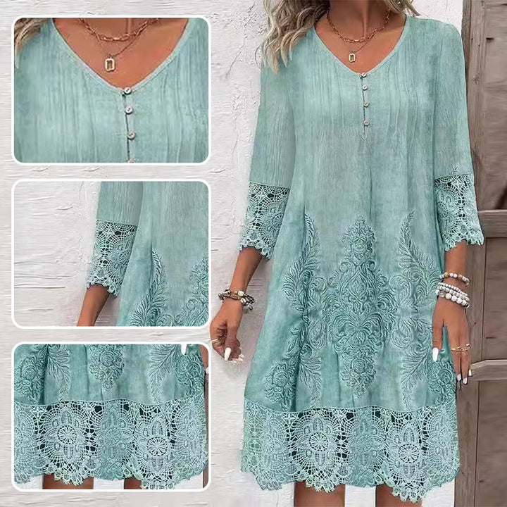 Eleanora™ Elegant half-sleeved lace dress with V-neck